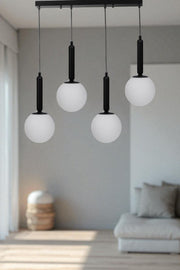 Candeeiro de Teto Elegante de Metal com Cúpula de Vidro – 80 cm altura – Branco e Preto