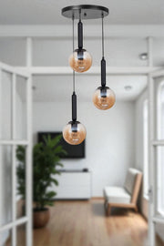 Candeeiro de Teto – 80 cm – Mel e Preto – Metal e Vidro