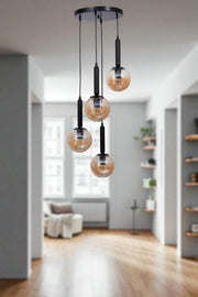 Candeeiro de Teto Elegante – Ø15 cm – Mel e Preto – Metal e Vidro