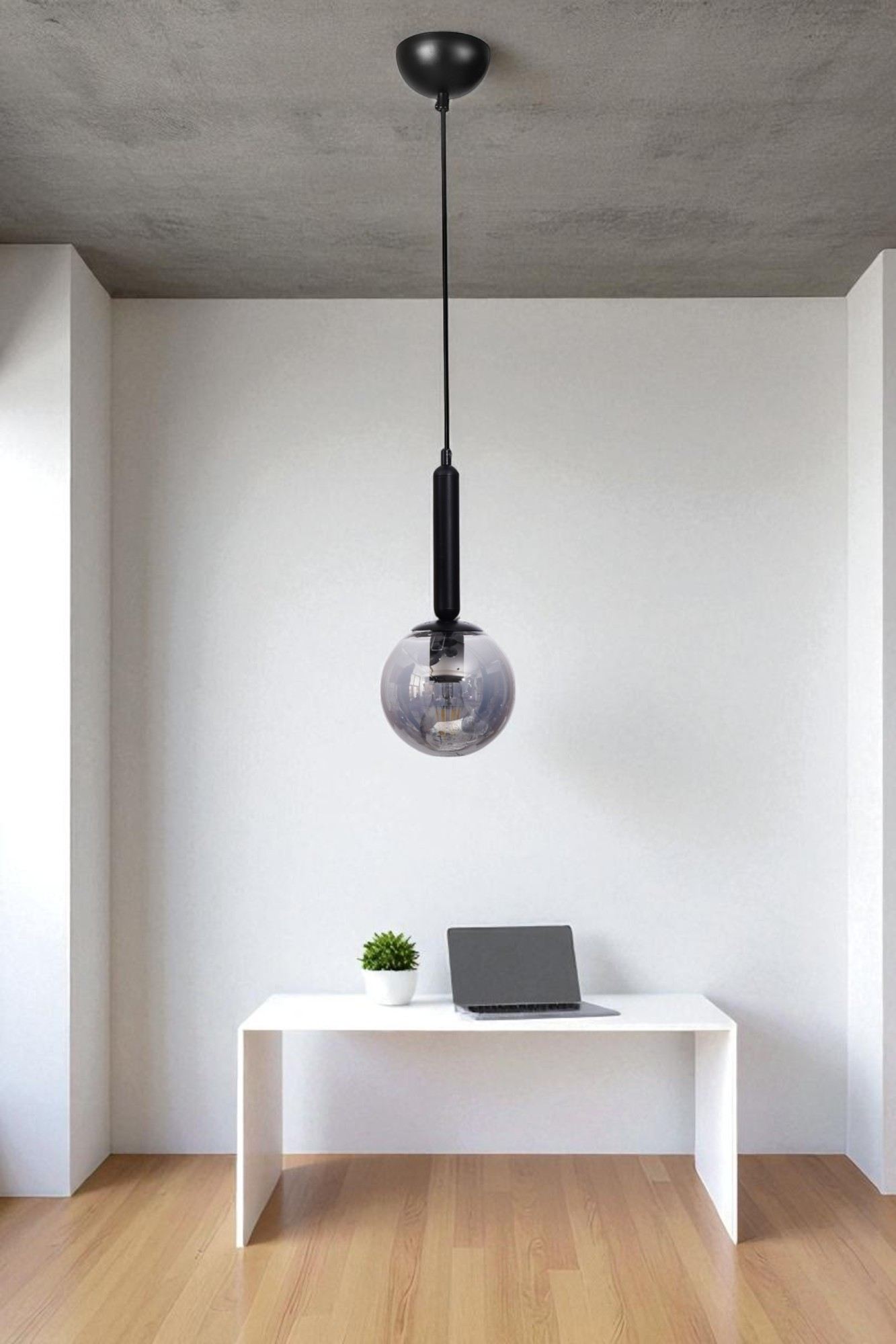 Candeeiro de Teto – altura ajustável de 80 cm – Cinza e preto – Metal e vidro