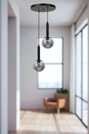 Candeeiro de Teto de Metal e Vidro – Altura Ajustável 80 cm – Cinza e Preto