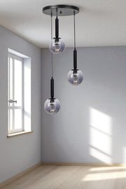 Candeeiro de Teto de Metal e Vidro – 80 cm de altura – Cinza e Preto