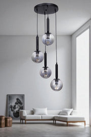 Candeeiro de Teto – Ø15 cm – Cinza e Preto – Metal e Vidro