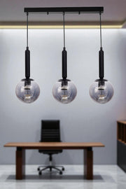 Candeeiro de Teto de Metal e Vidro – Altura Ajustável 80 cm – Cinza e Preto