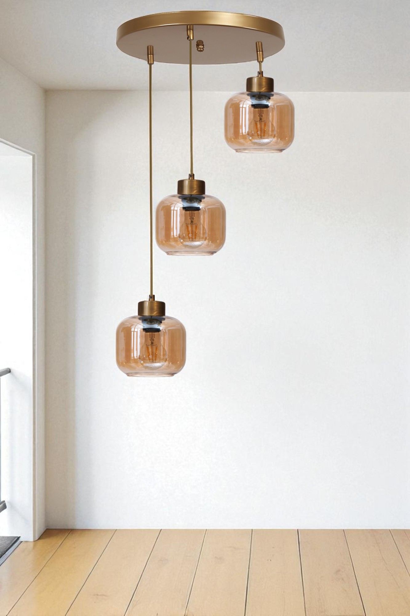 Candeeiro de Teto – Ø15 cm – Mel e Ouro – Metal e Vidro