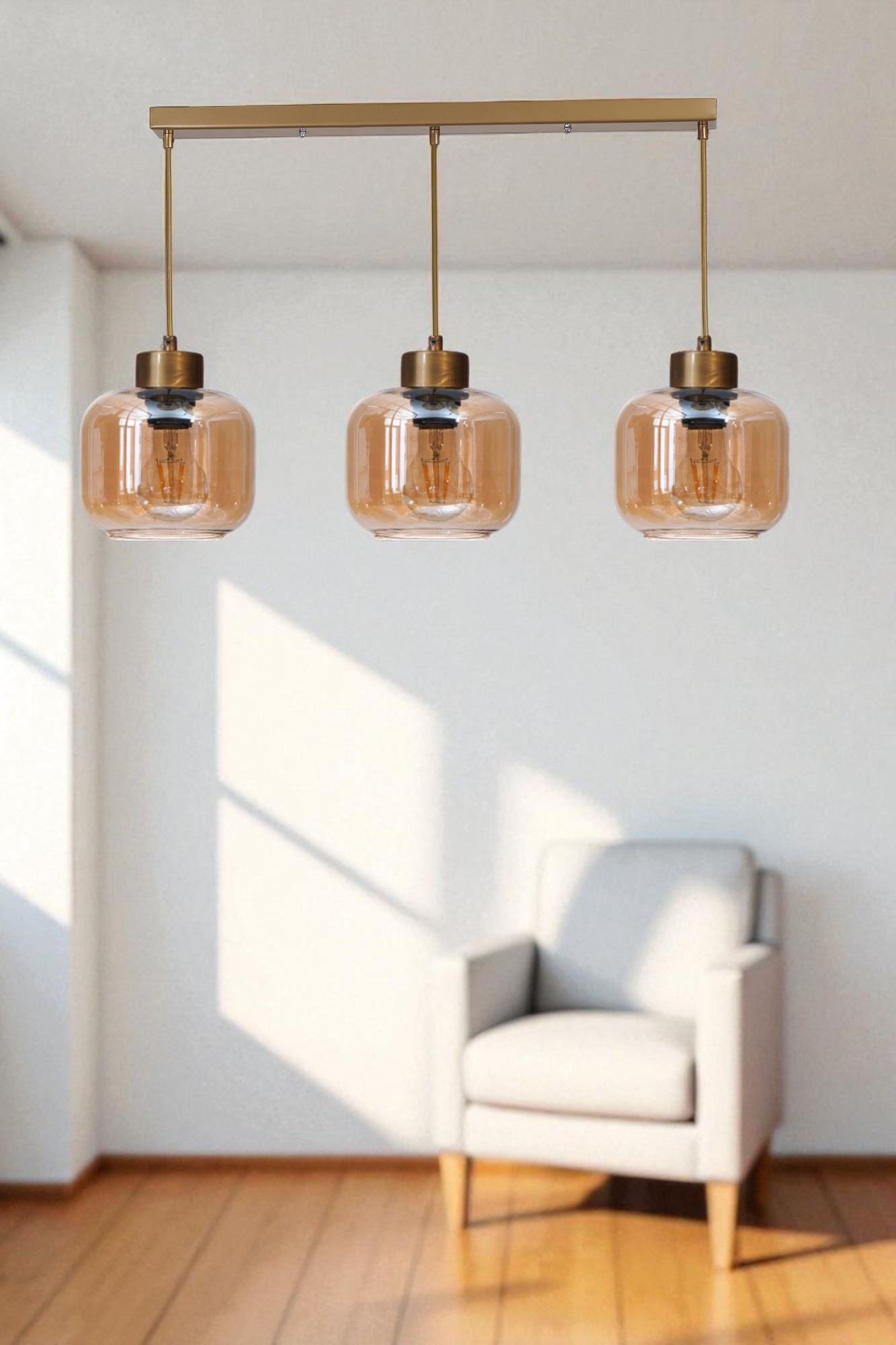 Candeeiro de Teto – Ø15 cm – Mel e Ouro – Metal e Vidro