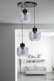 Candeeiro de Teto de Metal e Vidro – Altura Ajustável 80 cm – Cinza e Preto