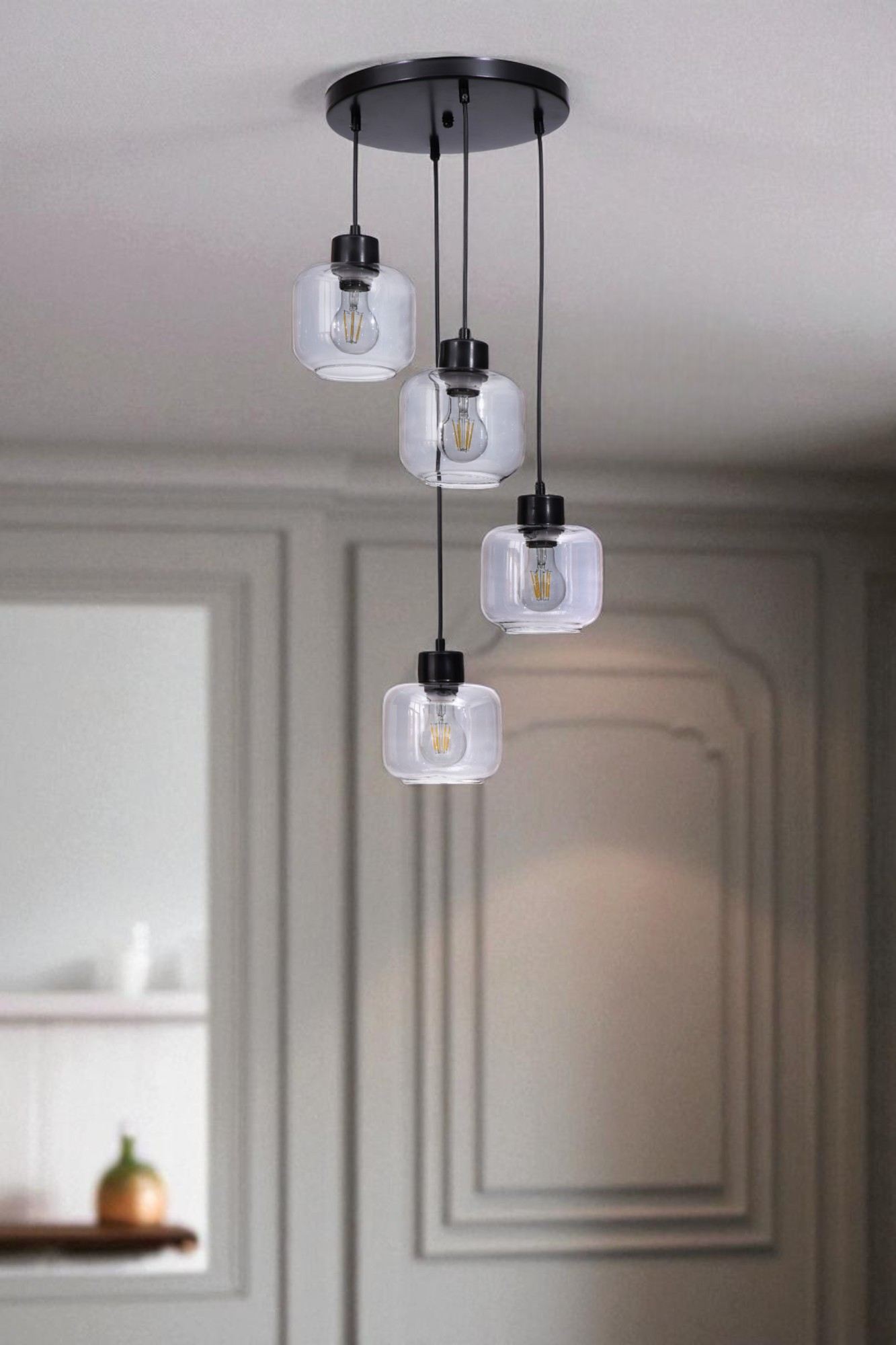 Candeeiro de Teto – Ø15 cm – Cinza e Preto – Metal e Vidro