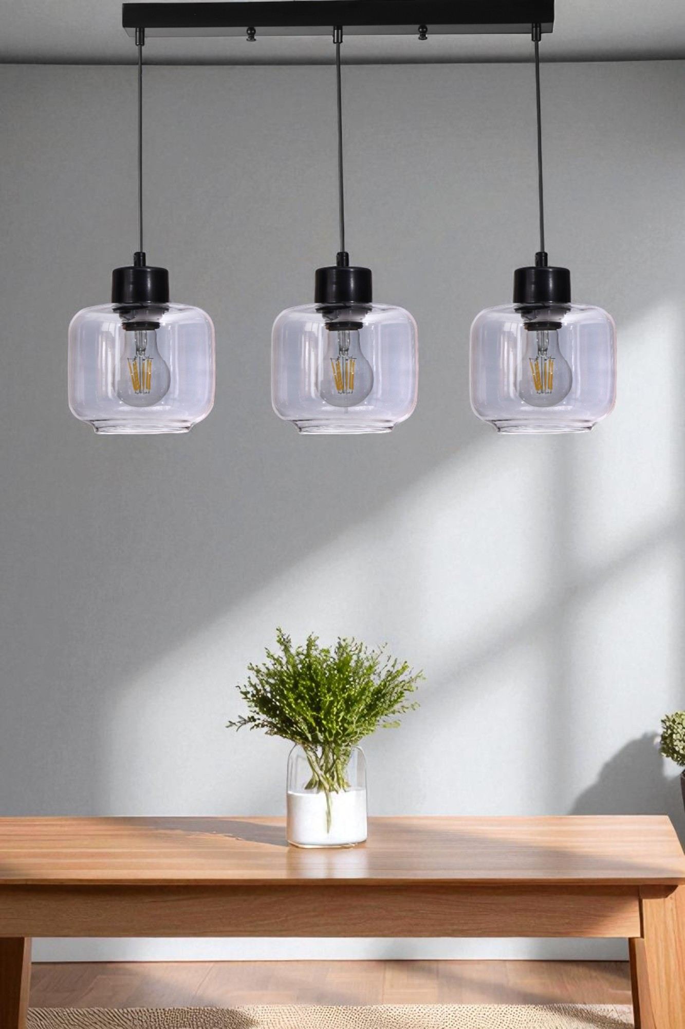 Candeeiro de Teto – 80 cm de altura, Ø15 cm – Cinza e Preto – Metal e Vidro