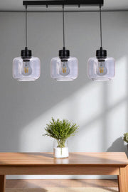 Candeeiro de Teto – 80 cm de altura, Ø15 cm – Cinza e Preto – Metal e Vidro