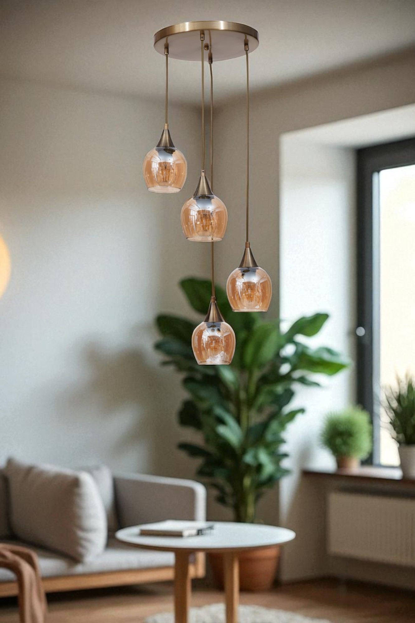 Candeeiro de Teto – Ø12 cm – Mel e Ouro – Metal e Vidro