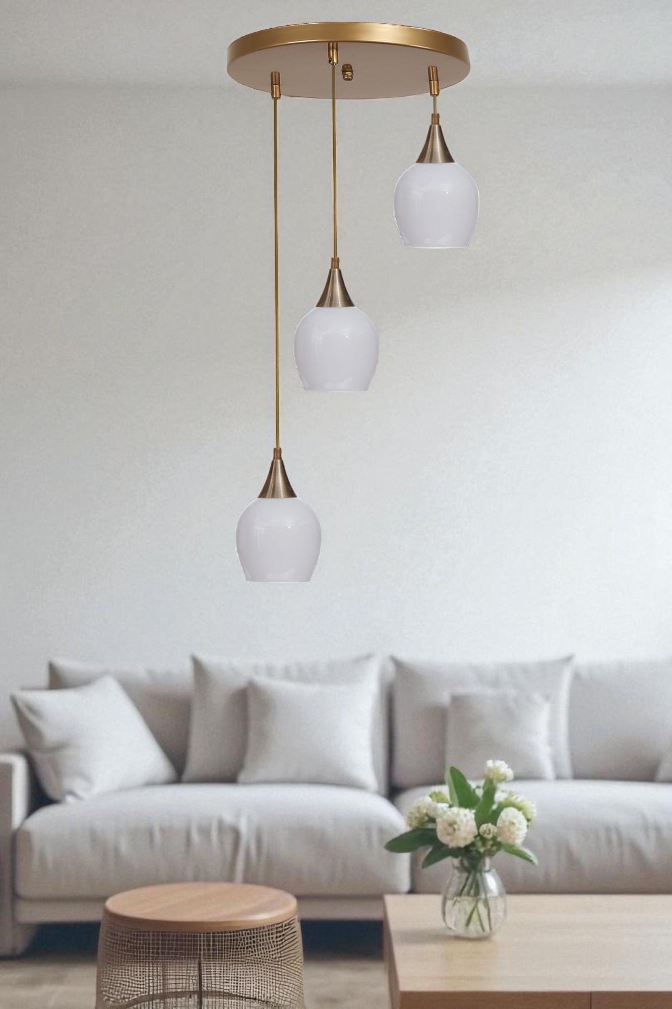 Candeeiro de Teto de Metal com Tampa de Vidro – Ø12 x 19 cm – Branco e Dourado