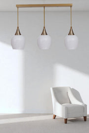 Candeeiro de Teto – 80 cm altura – Branco e Dourado – Metal e Vidro