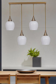 Candeeiro de Teto de Metal – Altura Ajustável 80 cm – Branco e Dourado – Metal e Vidro