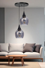 Candeeiro de Teto de Metal – Ø12 x 19 cm – Cinza e Preto – Vidro