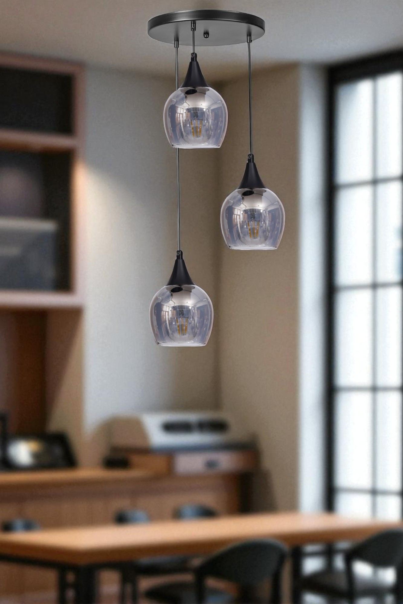 Candeeiro de Teto de Metal – Ø12 x 19 cm – Cinza e Preto