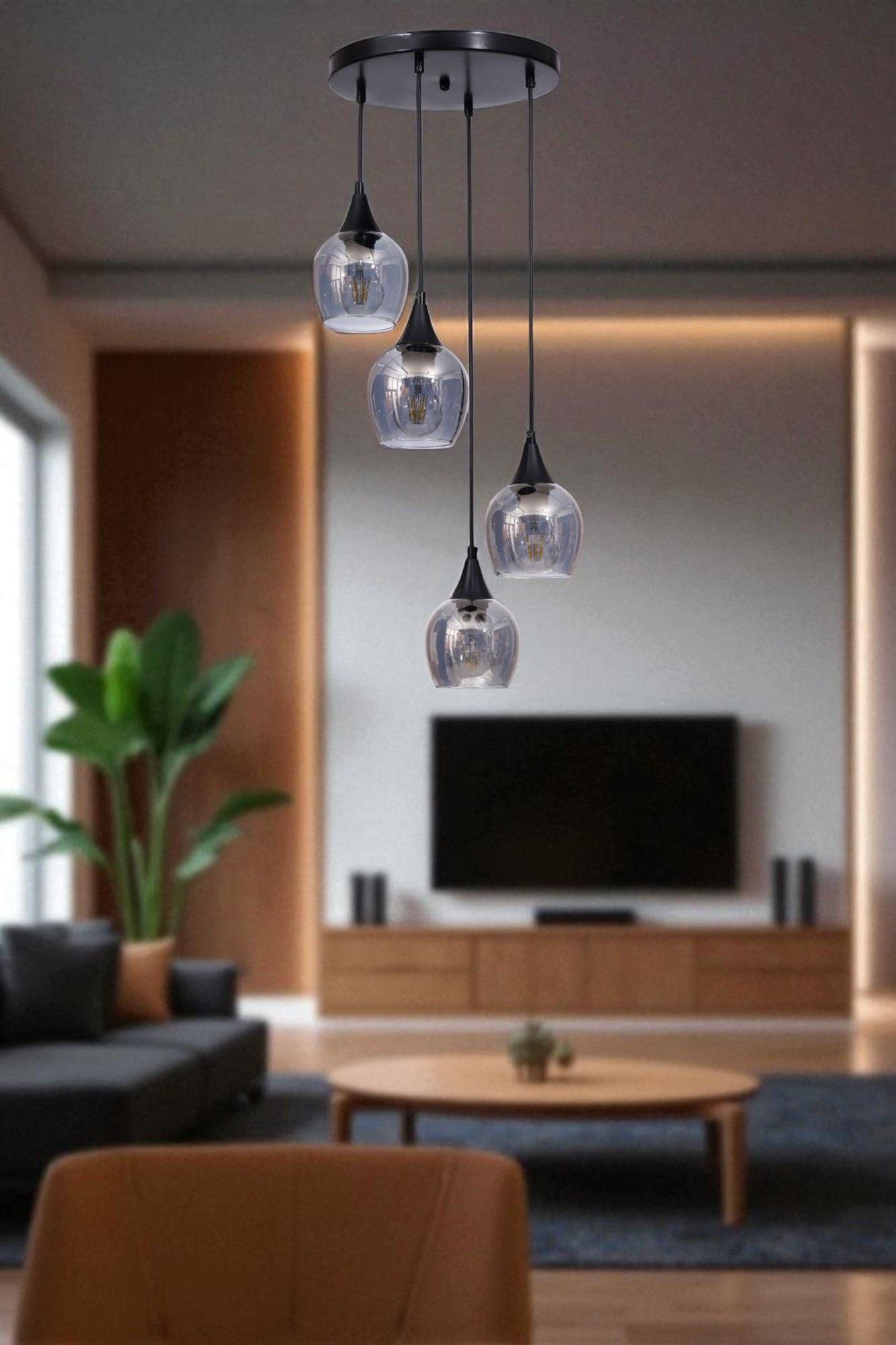 Candeeiro de Teto de Metal e Vidro – Ø12 x 19 cm – Cinza e Preto