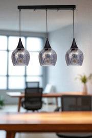 Candeeiro de Teto – Altura Ajustável 80 cm – Cinza e Preto – Metal e Vidro