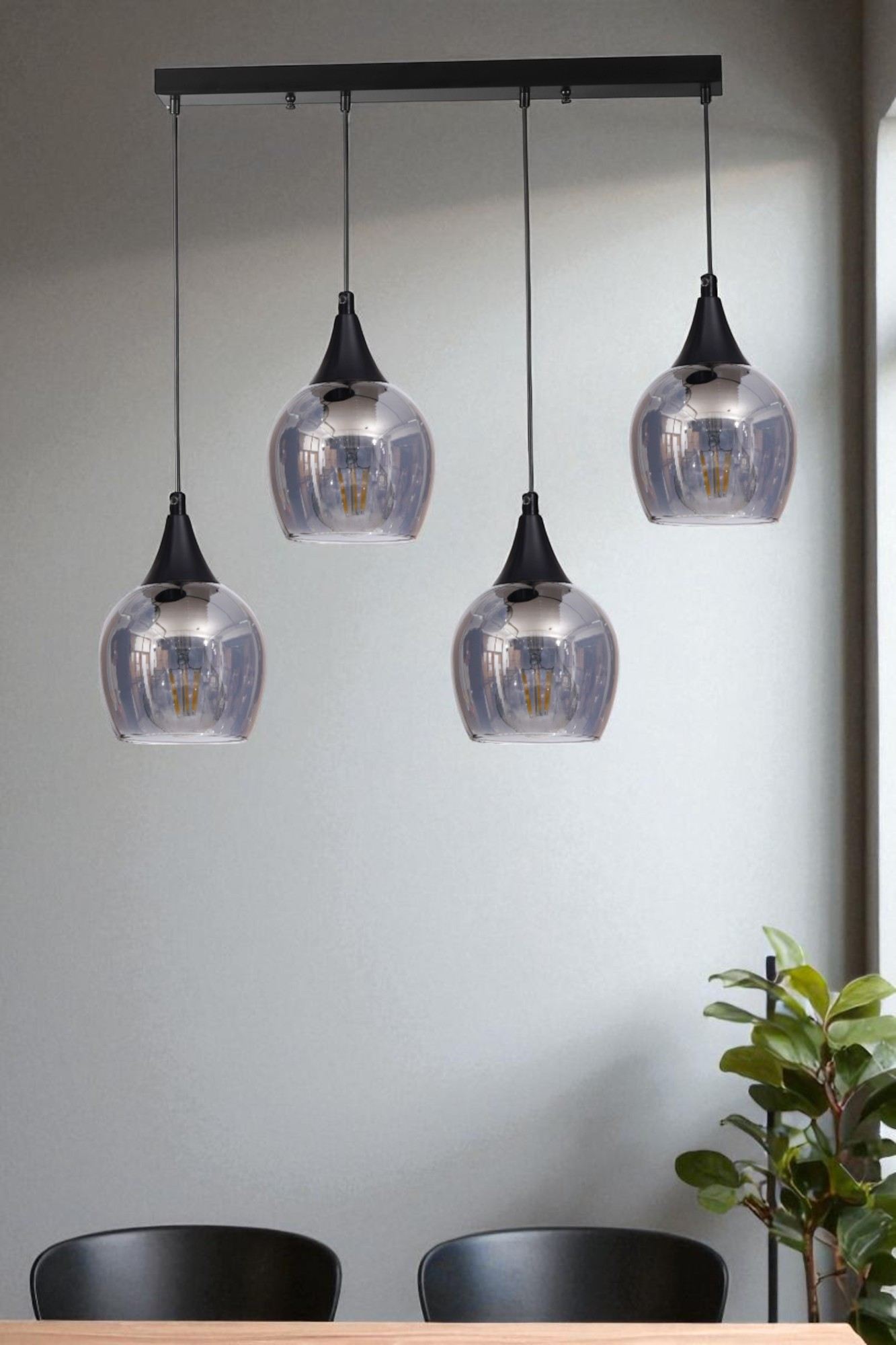 Candeeiro de Teto de Metal e Vidro – Ø12 cm – Cinza e Preto