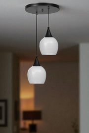 Candeeiro de Teto de Metal e Vidro – Altura 80 cm – Branco e Preto