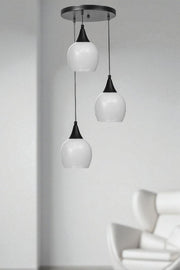 Candeeiro de Teto de Metal e Vidro – Altura 80 cm – Branco e Preto