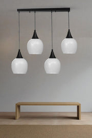 Candeeiro de Teto de Metal e Vidro – Altura Ajustável 80 cm – Branco e Preto