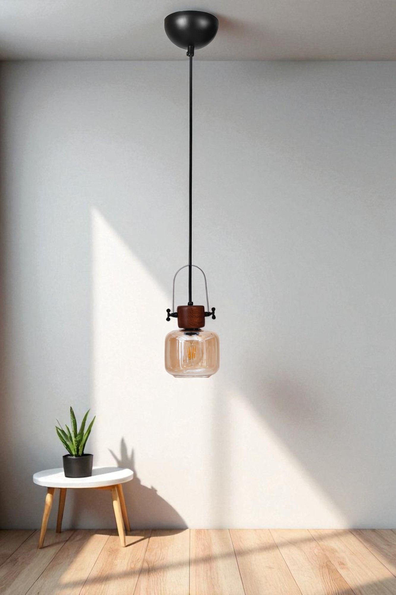 Candeeiro de Teto – Altura Ajustável 80 cm – Ø15 cm – Metal com Vidro