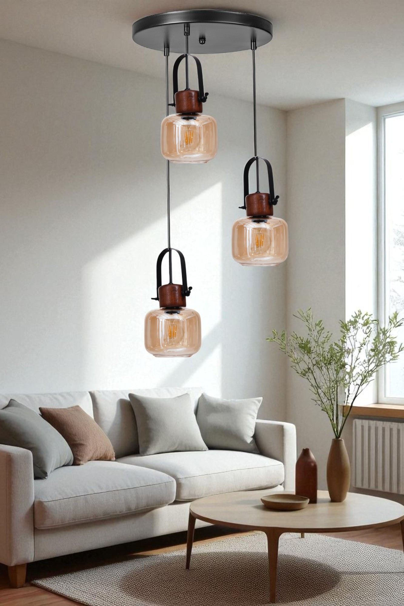 Candeeiro de Teto elegante – altura ajustável de 80 cm – tampa de Ø15 cm – metal e vidro