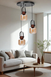 Candeeiro de Teto elegante – altura ajustável de 80 cm – tampa de Ø15 cm – metal e vidro