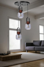 Candeeiro de Teto de Metal e Vidro – Ø15 cm – Cinza, Nogueira e Preto