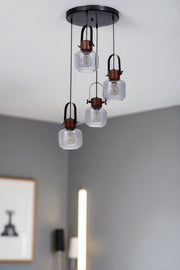 Candeeiro de Teto de Metal e Vidro – Altura Ajustável 80 cm – Cinza/Noz/Preto