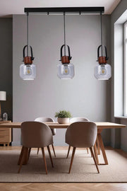 Candeeiro de Teto – altura ajustável 80 cm – cinza, nogueira e preto – metal e vidro