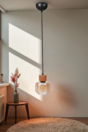 Candeeiro de Teto de Metal com Tampa de Vidro – Ø15 cm – Mel e Carvalho/Preto