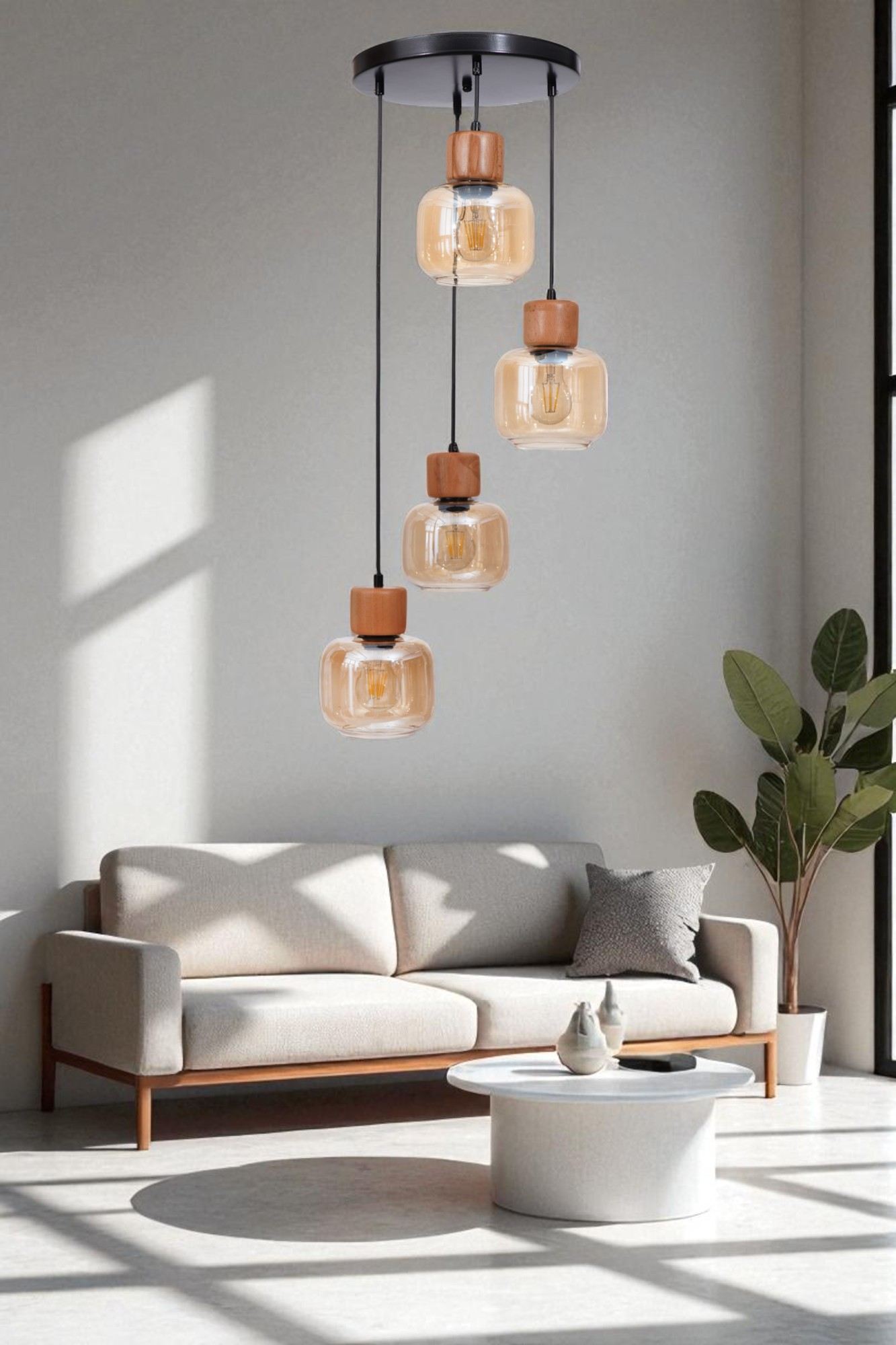 Candeeiro de Teto – Ø15 cm – Mel, Carvalho, Preto – Metal e Vidro