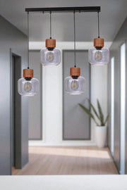 Candeeiro de Teto – Altura Ajustável de 80 cm – Cinza e Carvalho – Metal