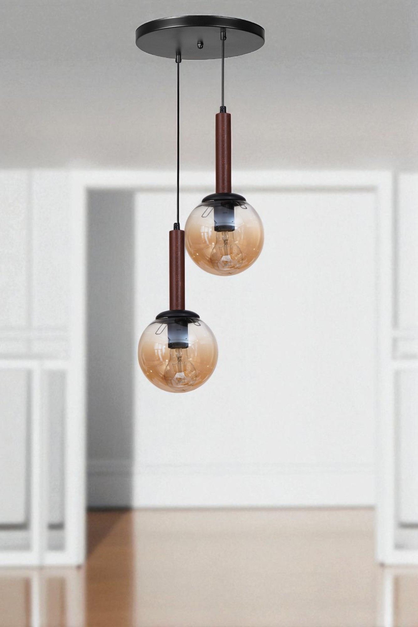 Candeeiro de Teto de Metal com Tampa de Vidro – 80 cm – Mel, Noz, Preto