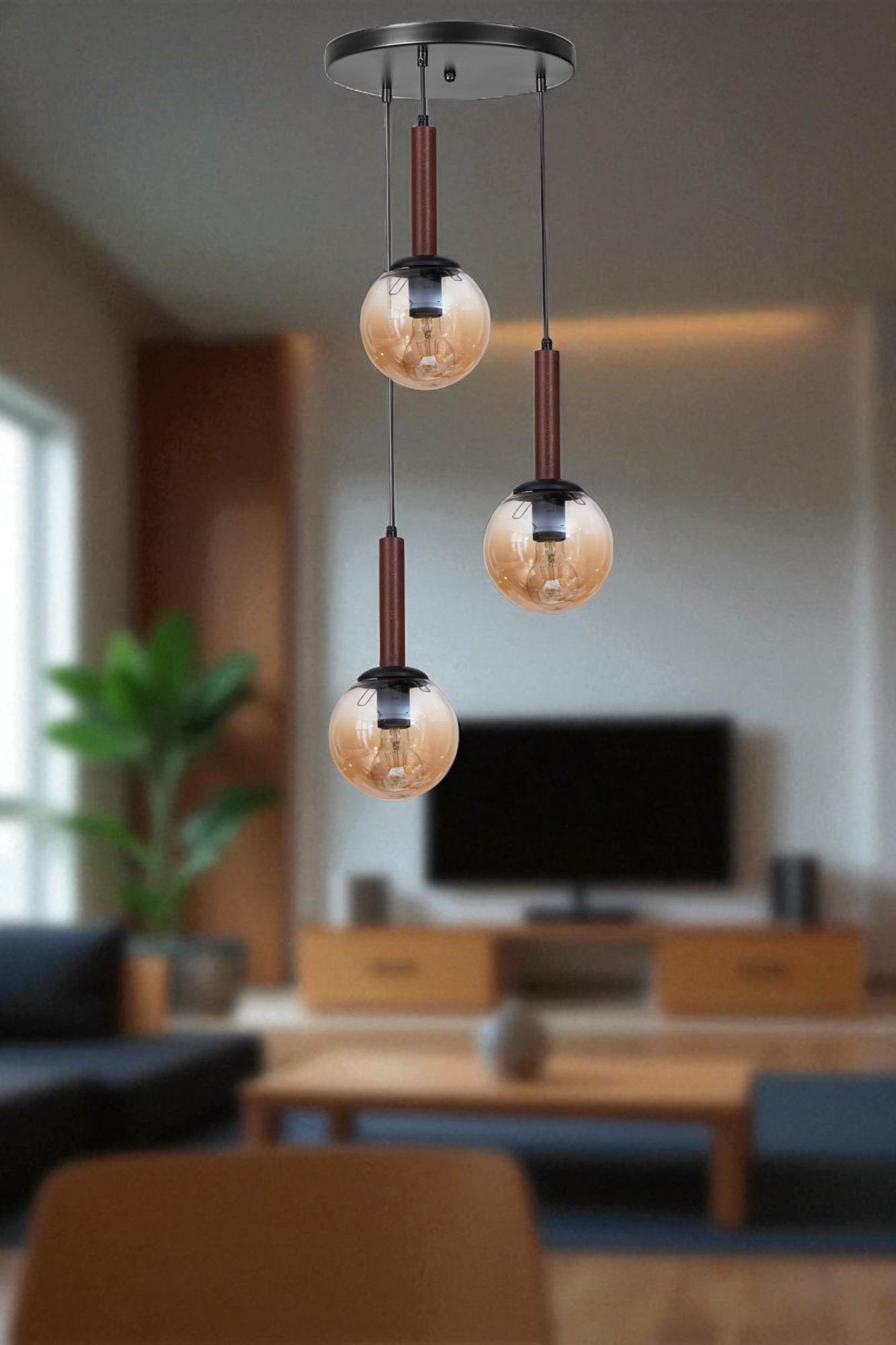 Candeeiro de Teto de Metal com Tampa de Vidro – 80 cm – Mel e Nogueira