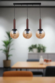 Candeeiro de Teto – altura ajustável de 80 cm – cor mel e noz – metal