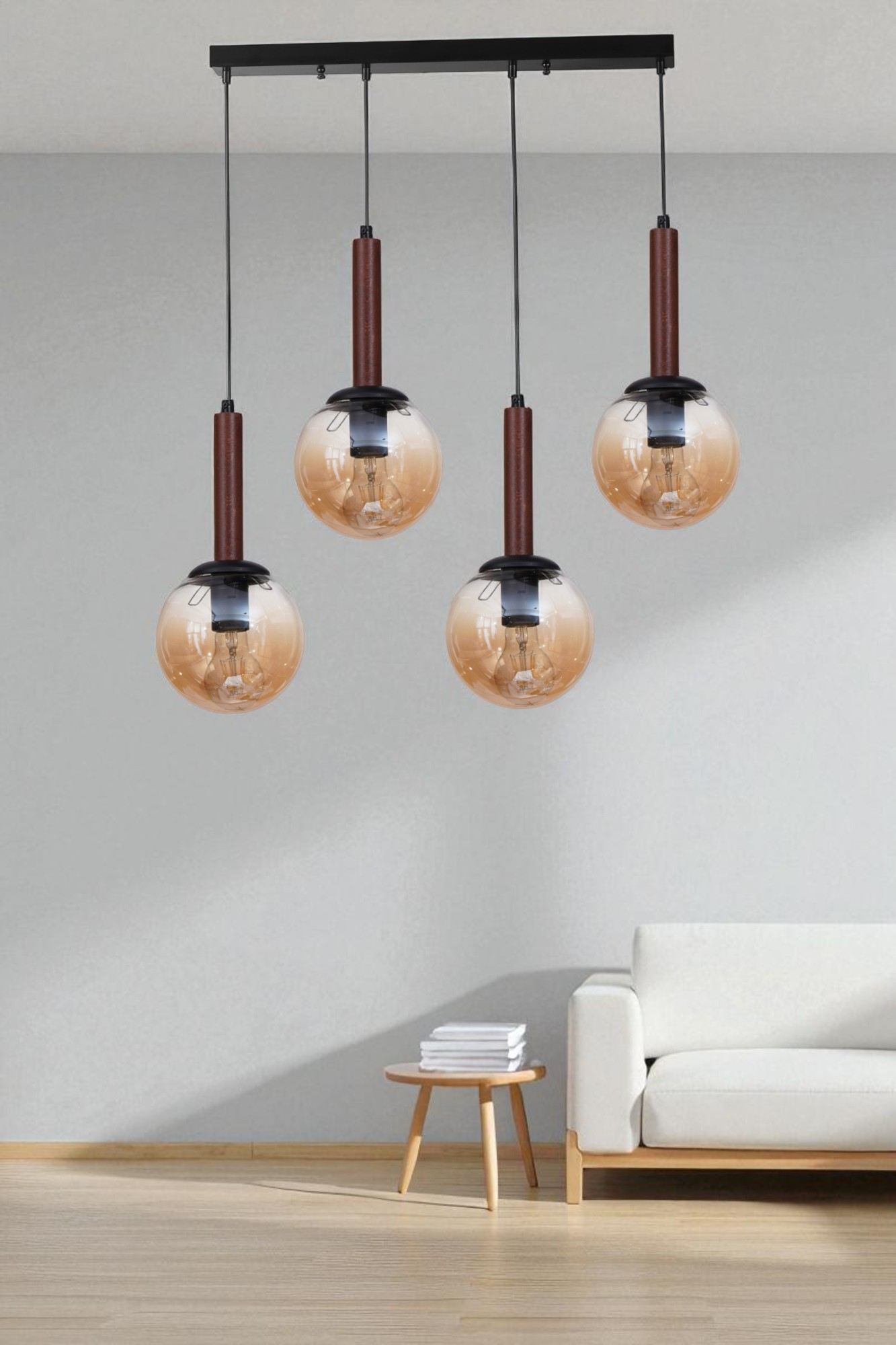 Candeeiro de Teto de Metal com Tampa de Vidro – Altura Ajustável 80 cm – Mel e Noz