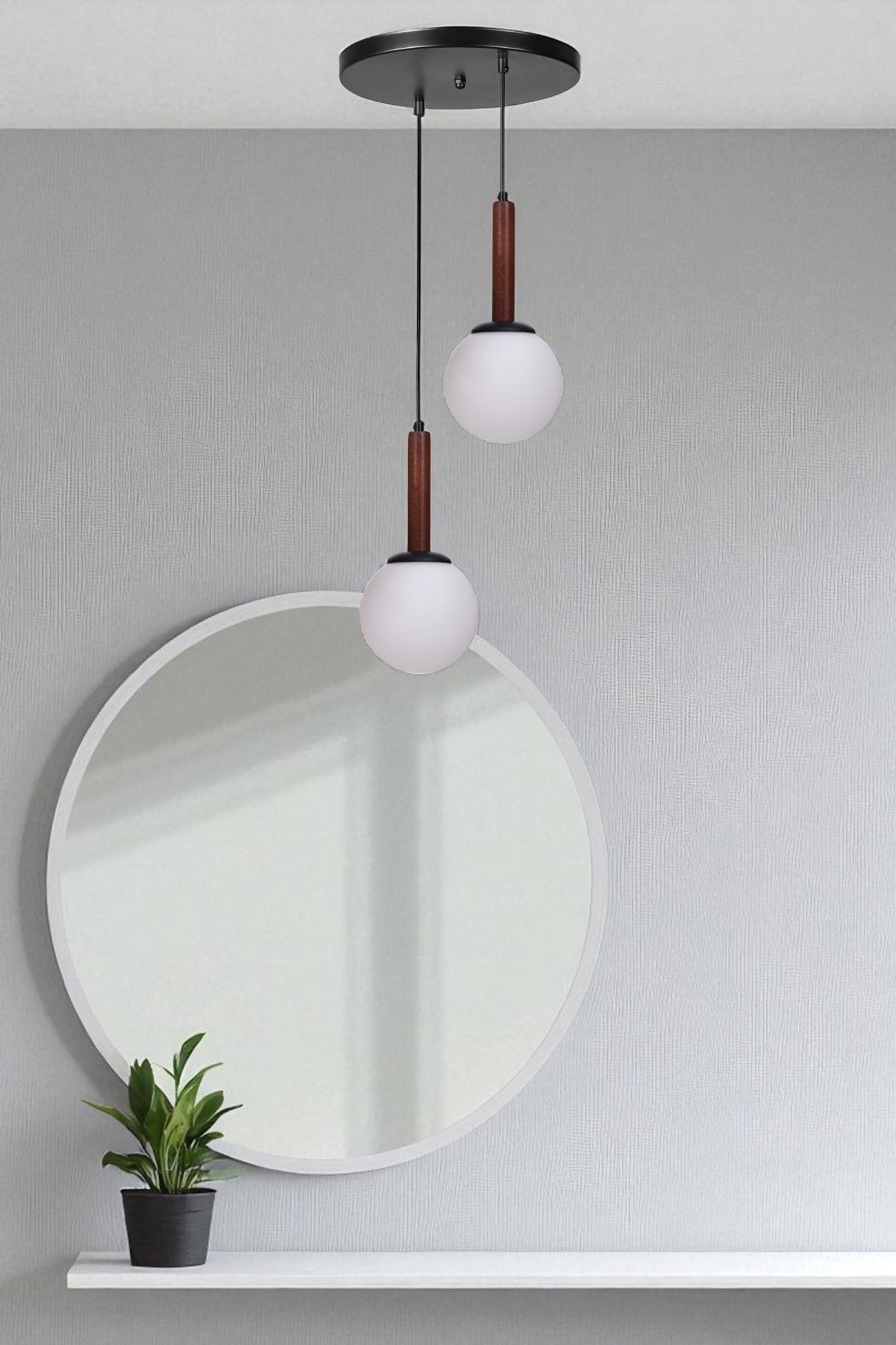 Candeeiro de Teto – Altura Ajustável 80 cm – Branco/Nogueira/Preto – Metal/Vidro