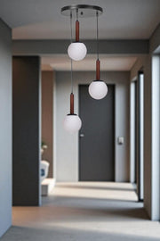 Candeeiro de Teto Elegante de Metal – Altura Ajustável 80 cm – Branco/Nogueira/Preto – Vidro