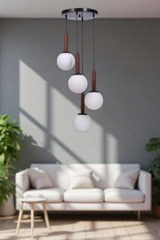 Candeeiro de Teto de metal e vidro – Ø15 cm – Branco, nogueira e preto