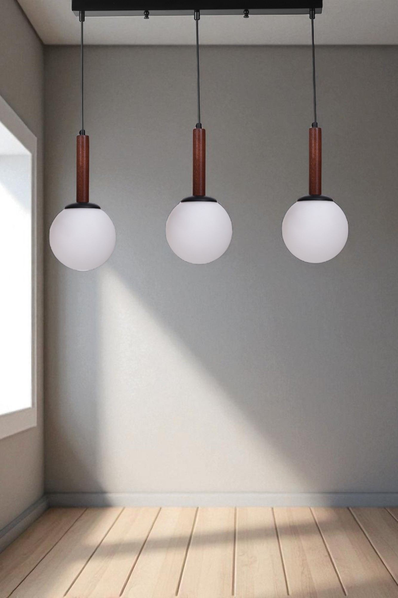 Candeeiro de Teto – 80 cm – Branco, Nogal e Preto – Metal e Vidro