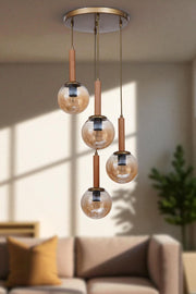 Candeeiro de Teto Elegante de Metal com Tampa de Vidro – Ø15 cm – Mel e Carvalho – Metal e Vidro