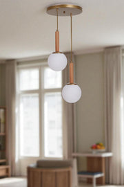 Candeeiro de Teto de Metal com Tampa de Vidro – Ø15 cm – Branco, Carvalho e Dourado