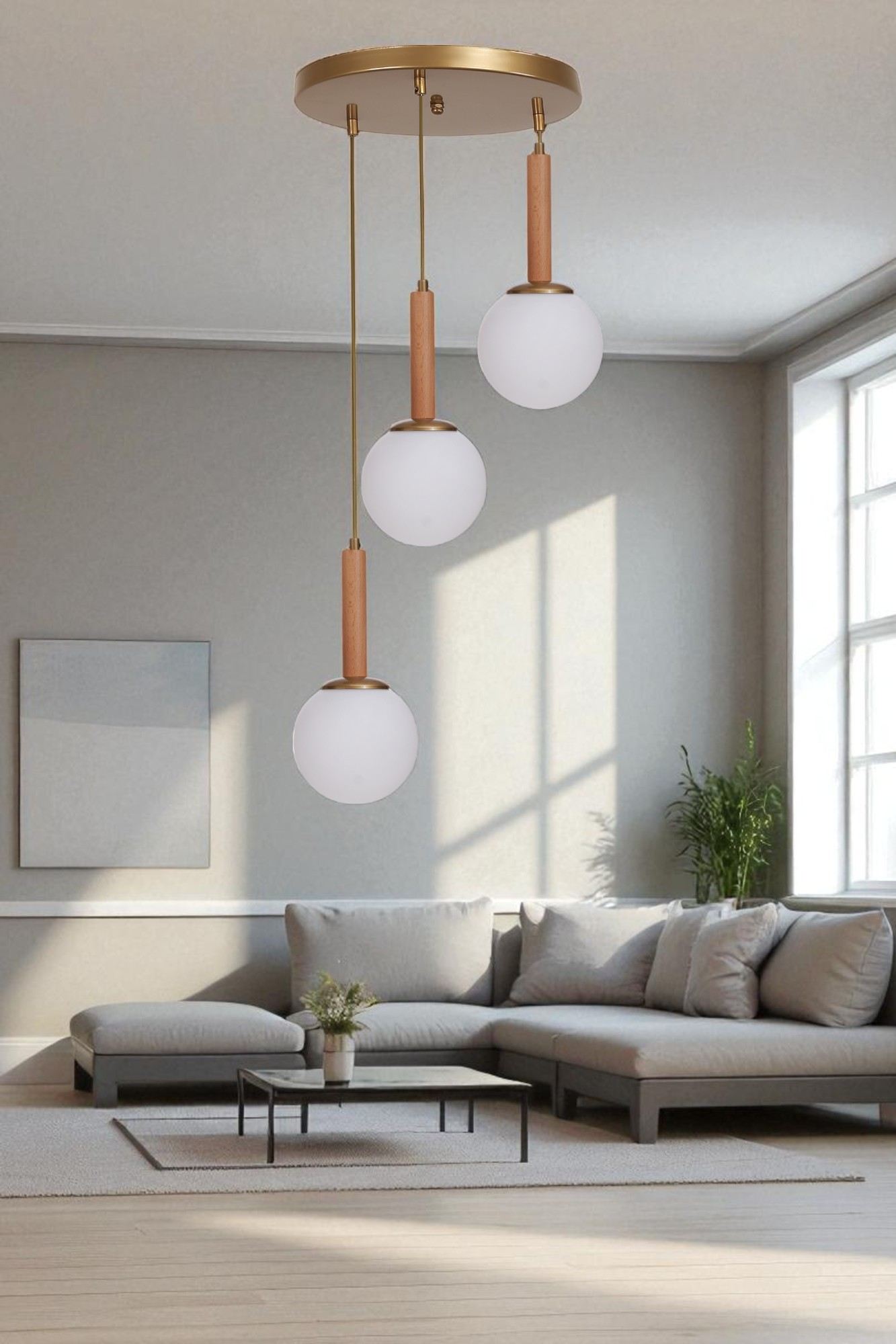 Candeeiro de Teto – Ø15 cm – Branco, Carvalho, Dourado – Metal e Vidro