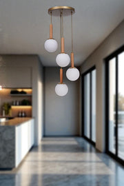 Candeeiro de Teto – Ø15 cm – Branco, Carvalho e Dourado – Metal e Vidro