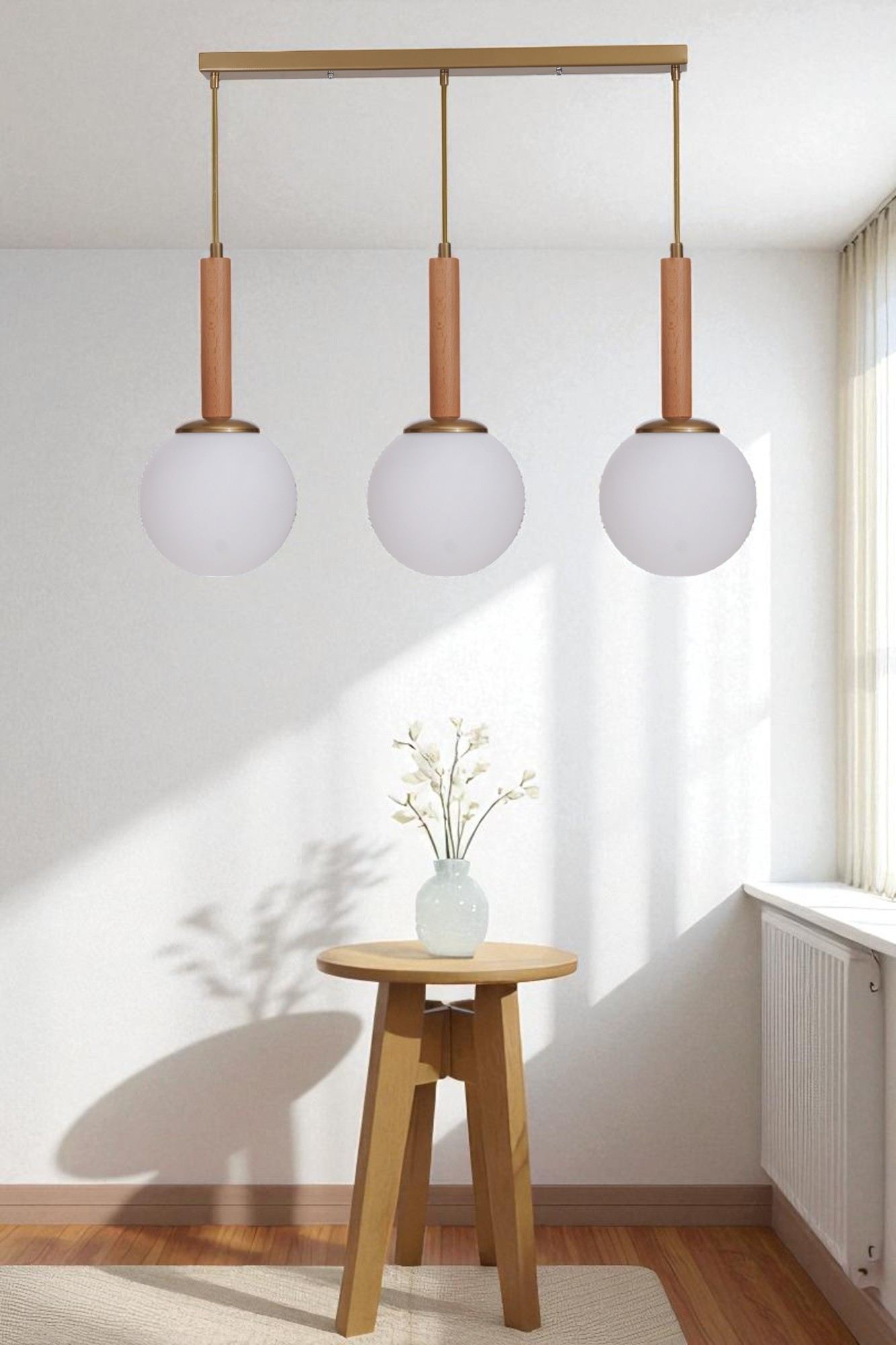 Candeeiro de Teto – Ø15 cm – Branco, Carvalho, Dourado – Metal e Vidro