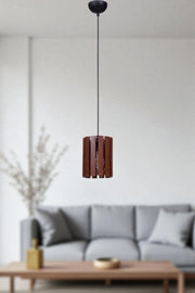 Candeeiro de Teto – Altura Ajustável 80 cm – Nogueira e Preto – Metal e Madeira