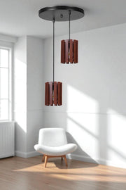 Candeeiro de Teto – 80 cm – Noz e Preto – Metal e Madeira